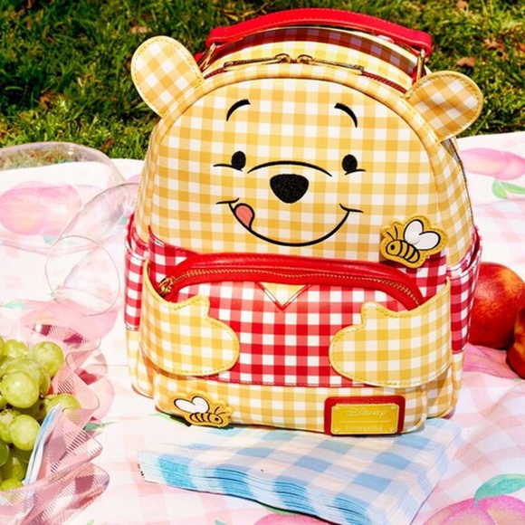 NEW Winnie The Pooh Loungefly Backpack Purse Gingham Bee Honey - Picture 2 of 6